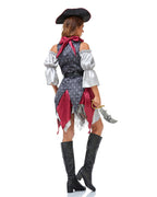 Women's Pirate Costume Castaway Dress Vest Hat and Accessories 5 pcs Set for Halloween Cosplay