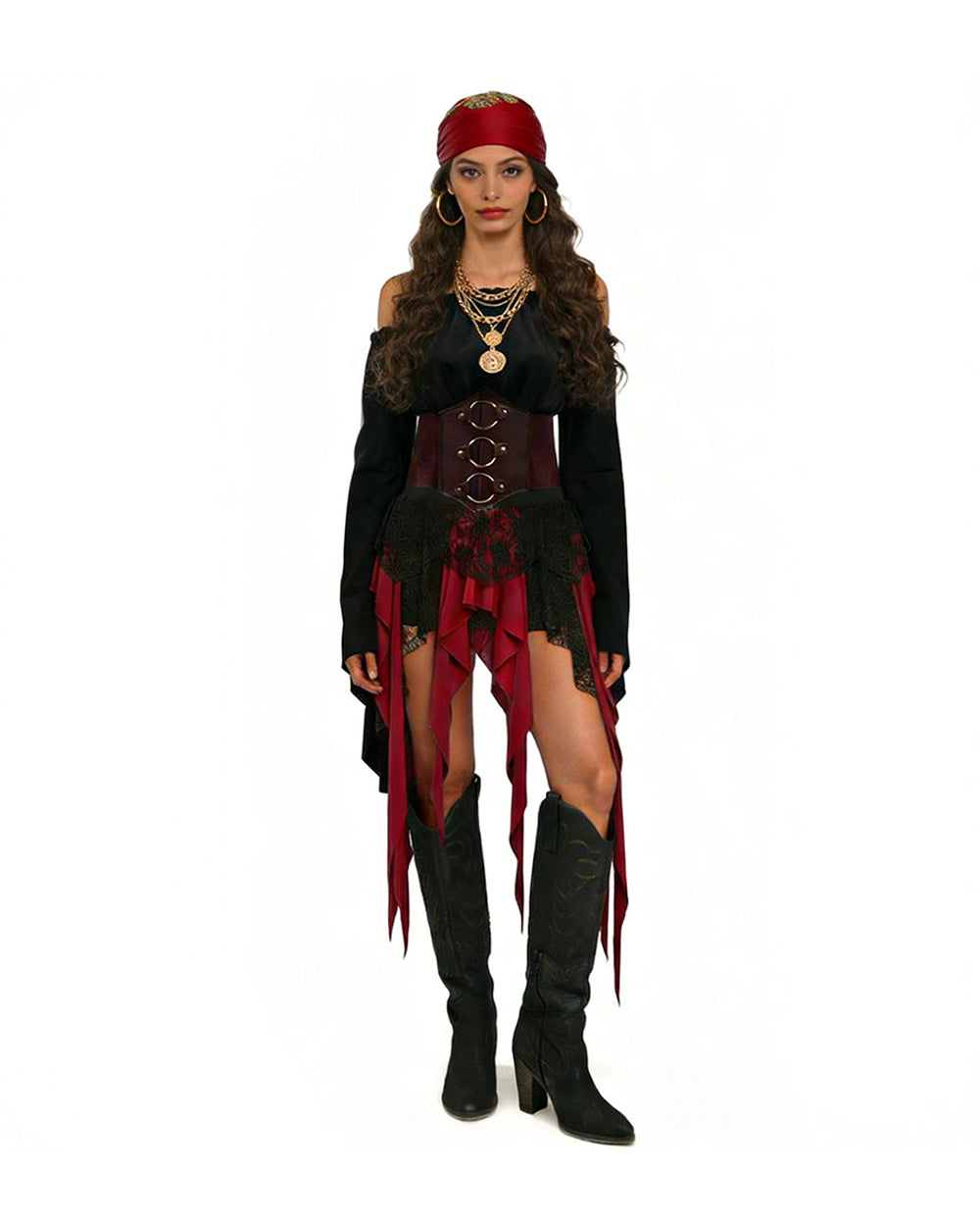 Women's Pirate Costume Lady of Seas 6pcs Set for Halloween Cosplay Event