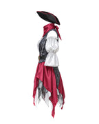 Women's Pirate Costume Castaway Dress Vest Hat and Accessories 5 pcs Set for Halloween Cosplay