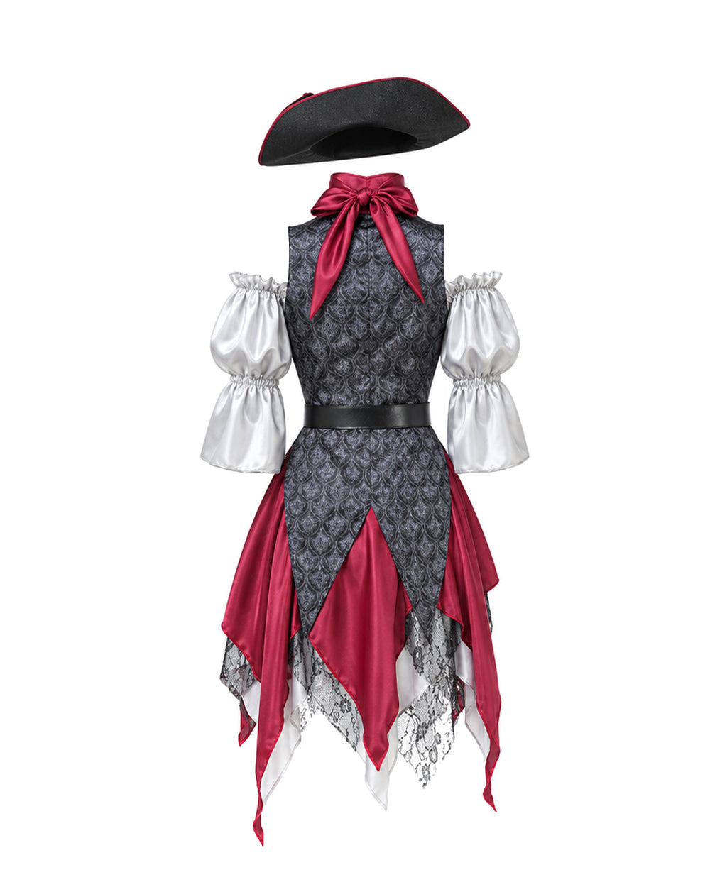 Women's Pirate Costume Castaway Dress Vest Hat and Accessories 5 pcs Set for Halloween Cosplay