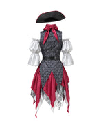 Women's Pirate Costume Castaway Dress Vest Hat and Accessories 5 pcs Set for Halloween Cosplay