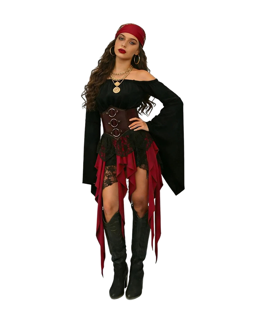 Women's Pirate Costume Lady of Seas 6pcs Set for Halloween Cosplay Event