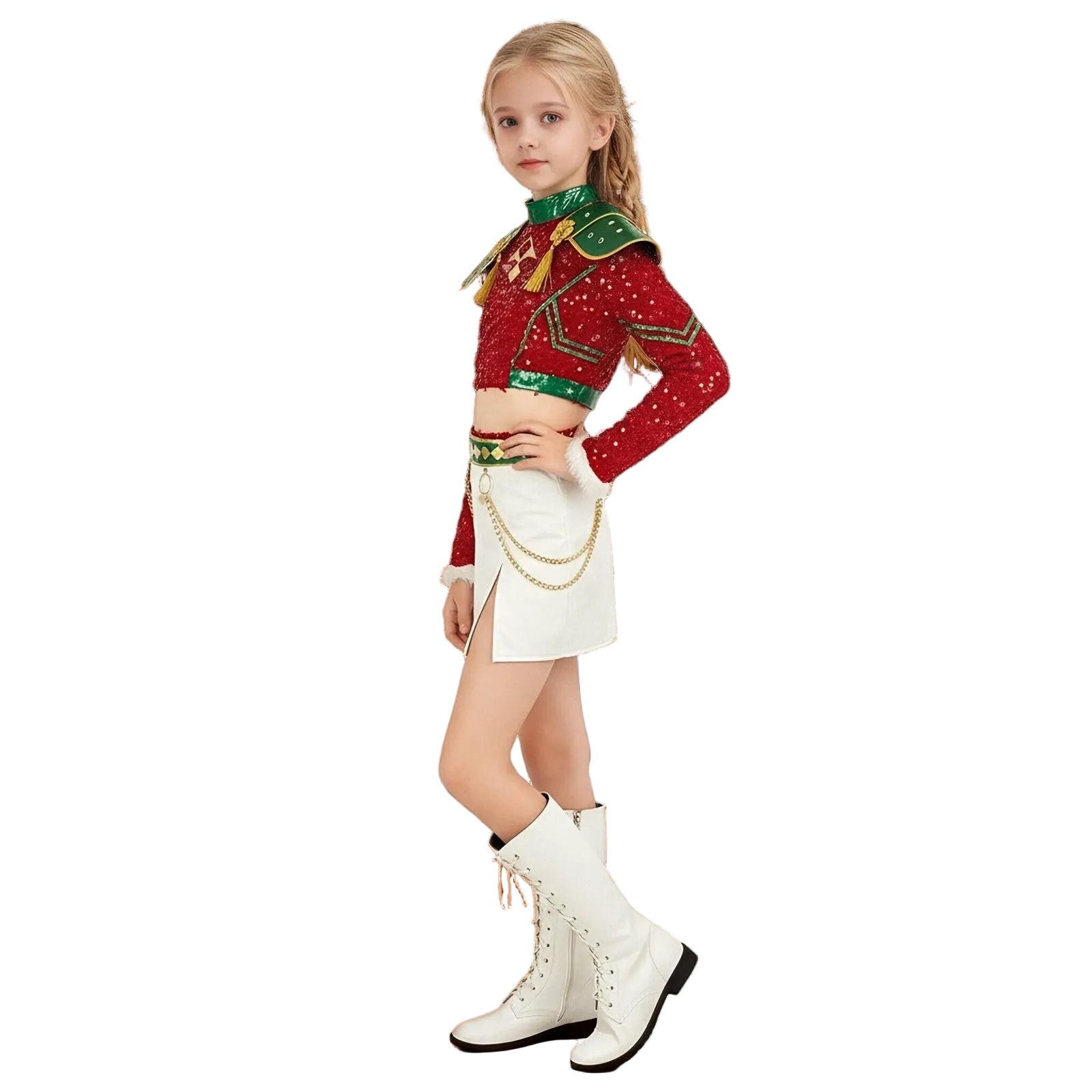 Xmas Pop Idol Costume Red Sequin Party Dress Unique Holiday Outfit