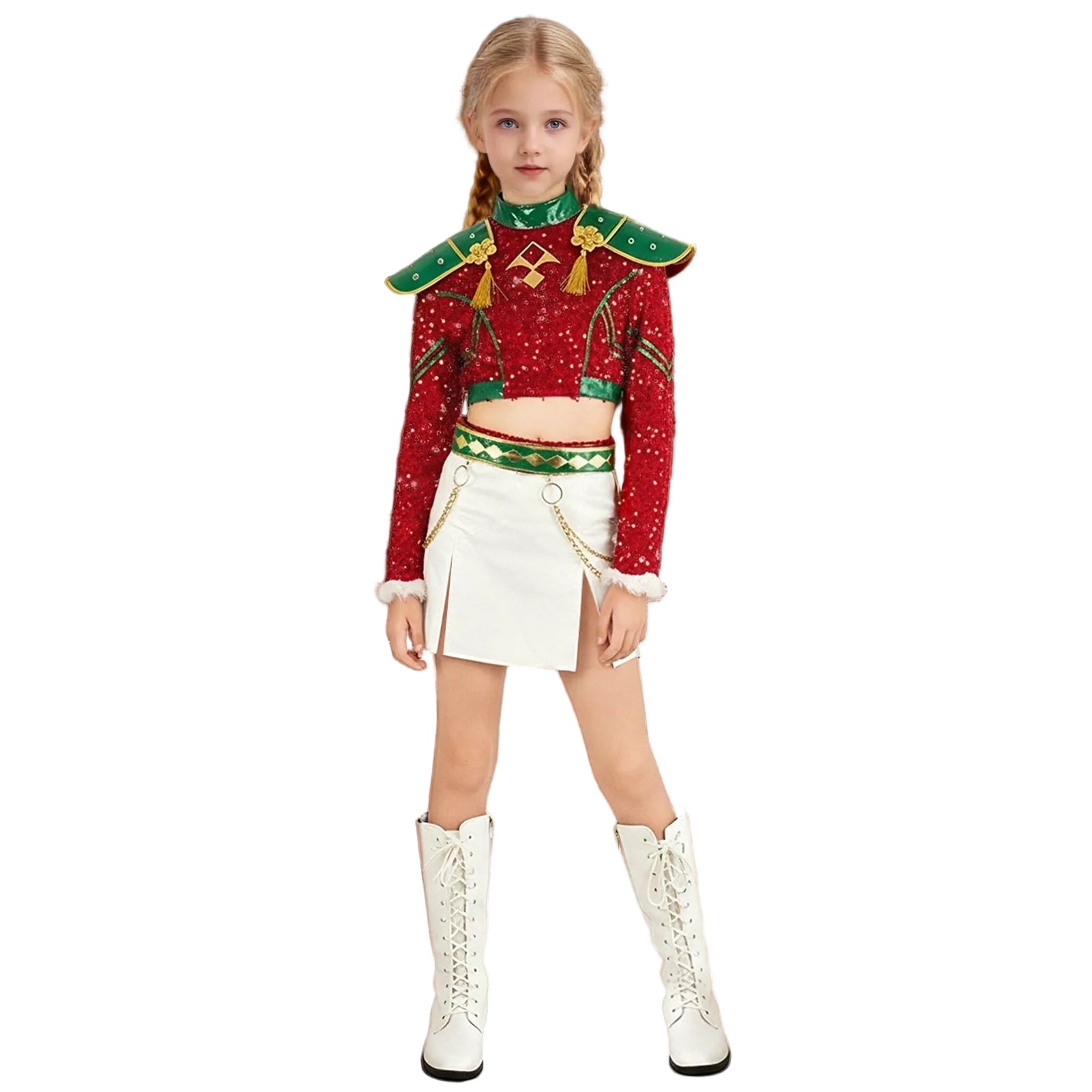 Xmas Pop Idol Costume Red Sequin Party Dress Unique Holiday Outfit