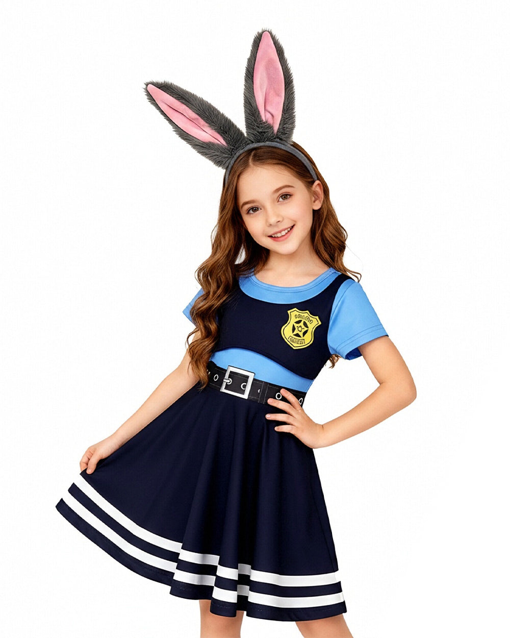 Girls Cute Bunny Dress Blue Police Costume Judy Dress-up Outfit for Cosplay Carnival