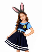 Girls Cute Bunny Dress Blue Police Costume Judy Dress-up Outfit for Cosplay Carnival