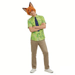 Nick Costume Fox Green Shirt Wig Tail and Headband Full Set for Cosplay Party
