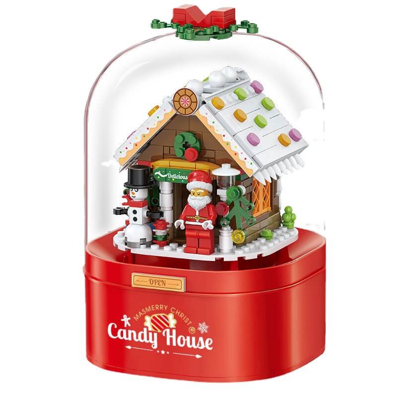 Christmas Building Block Music Box Home decoration with Automatic Snow LED for Boys Grils Christmas Gift