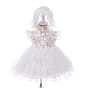 Baby Girl Embroideries Christening Baptism Special Occassion Dress with Bonnet