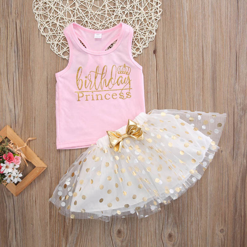 Kid Girl Birthday Party Princess Outfit T-shirt Mini Dot Dresses