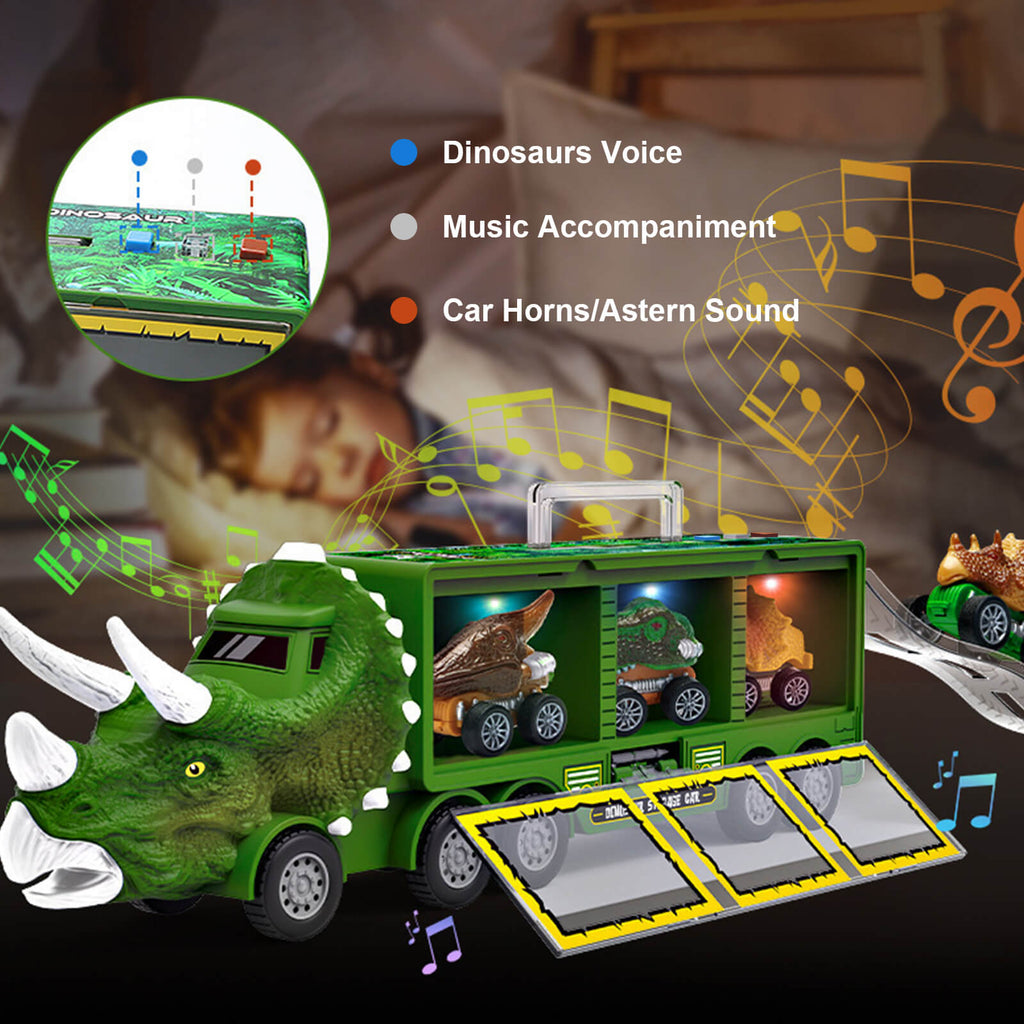 14-in-1 Kids Dinosaur Toys With Light Music Sound A Big Dinosaur Truck and 3 Dino Cars 3 Dinos