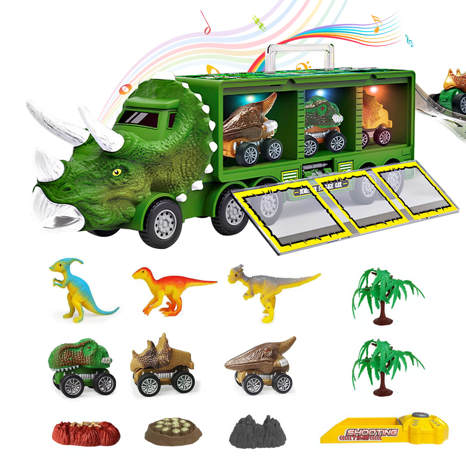 14-in-1 Kids Dinosaur Toys With Light Music Sound A Big Dinosaur Truck and 3 Dino Cars 3 Dinos