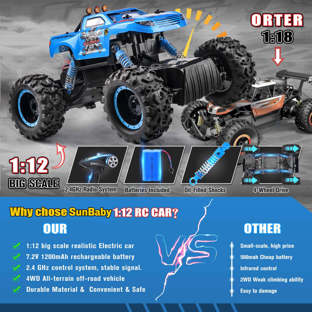 1/12 RC Monster Truck 4WD Remote Control Truck Off Road Rock Crawlers All Terrain Climbing Car
