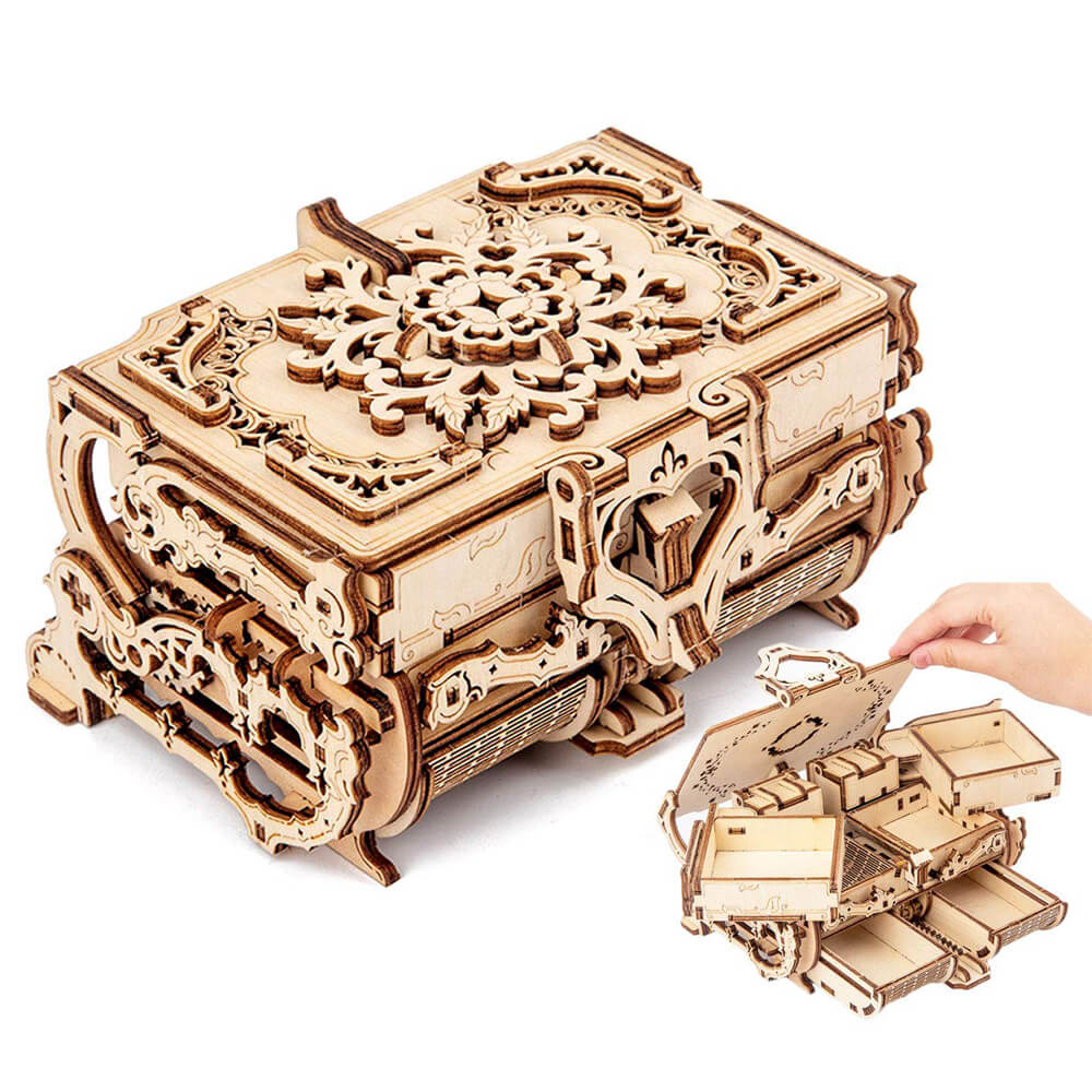 Wooden 3D Puzzle Box DIY Mechanical Transmission Creative Jewelry Box Assembly Model Building Kits