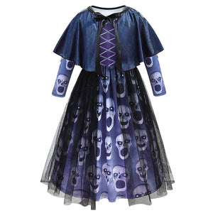 Girls Halloween Party Dress With Shawl Skull Printed Fancy Dress Up  Costume Kids Cosplay Princess Frocks