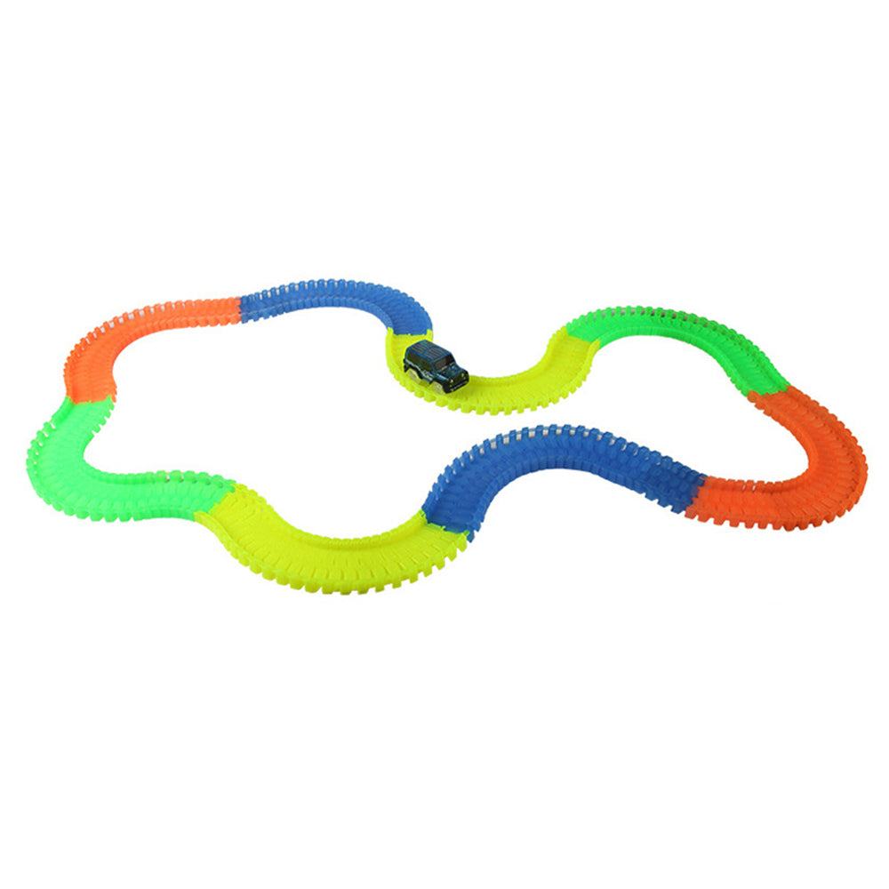 Magic Tracks with 9Ft Flexible Glow Racing Tracks 220Pcs and Light up Racing Polic Car
