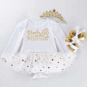 Baby Girls' 3PCs 1st 2nd Birthday Bling Stars Tutu Dress Headband and Shoes Full Set