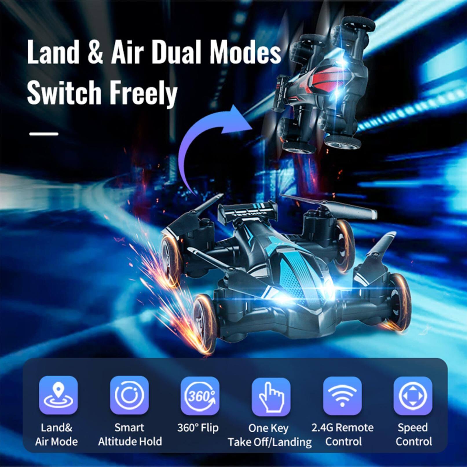 2in1 RC Drone Flying Cars Remote Control Quadcopter Stunt Land-Air Car with Speed Adjustment