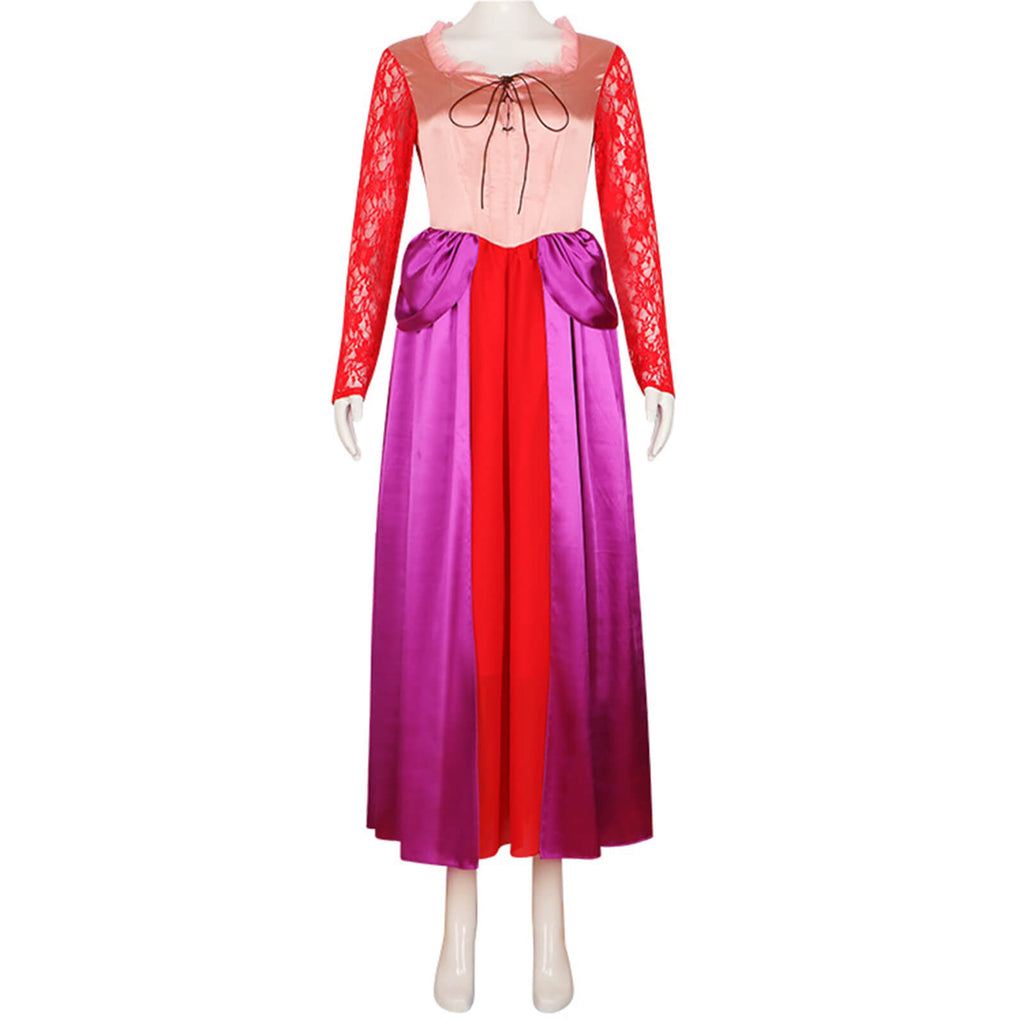 Adult Sarah Sanderson Costume Halloween Cosplay Costume Long Sleeve Elegant Satin Dress