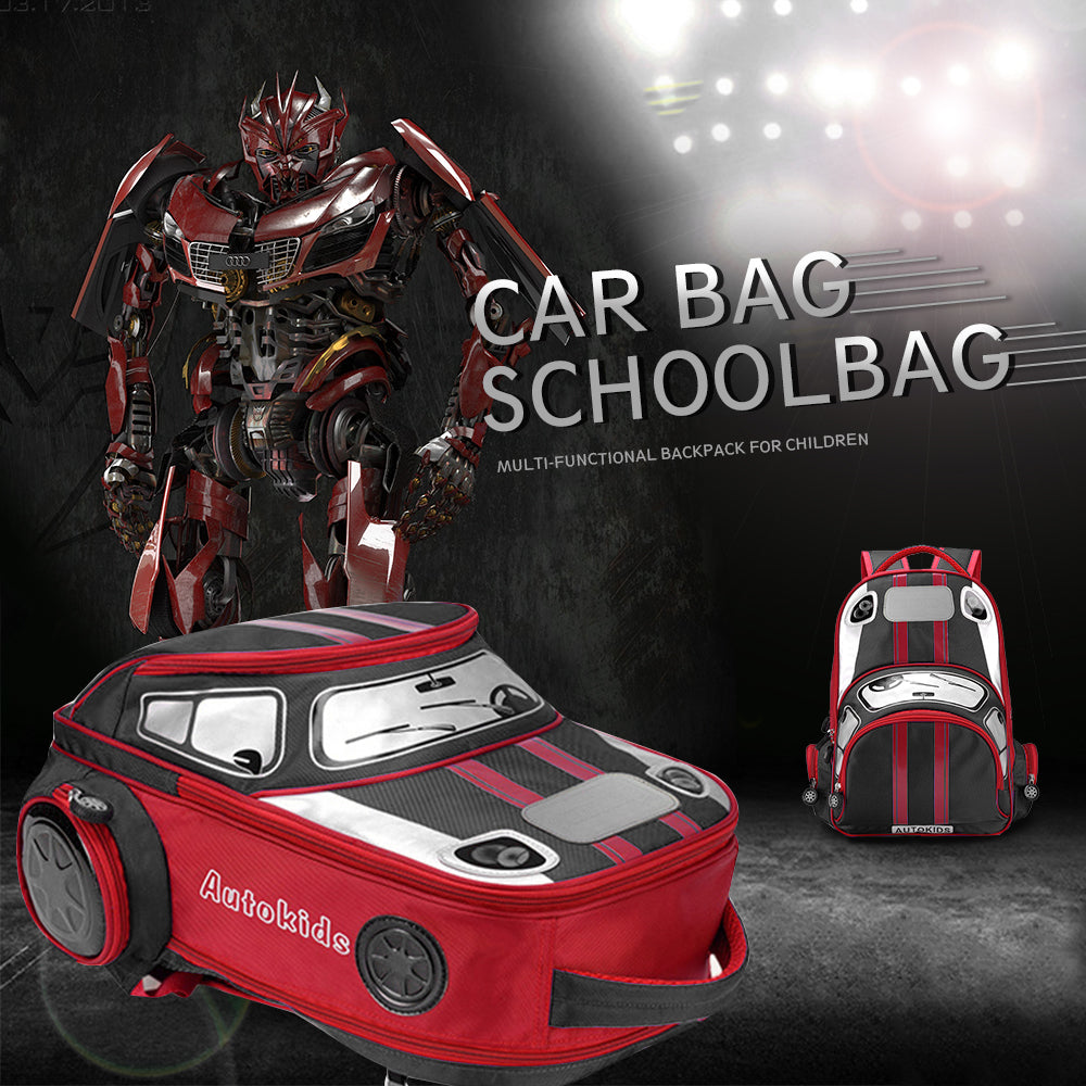 3D Car Waterproof Backpack Children Comic School Bag Book Bags
