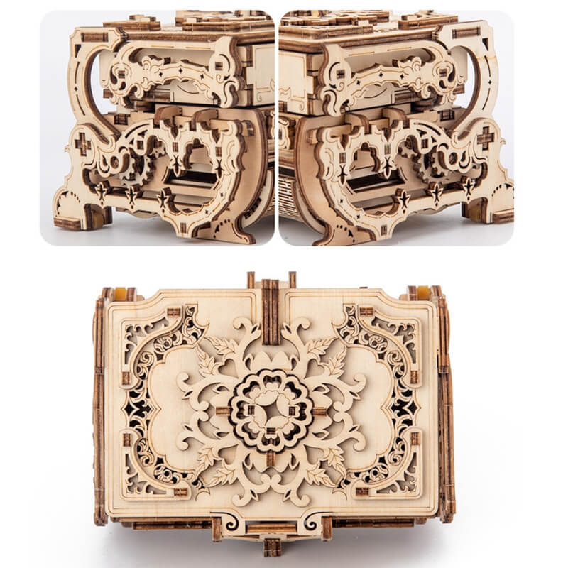 Wooden 3D Puzzle Box DIY Mechanical Transmission Creative Jewelry Box Assembly Model Building Kits