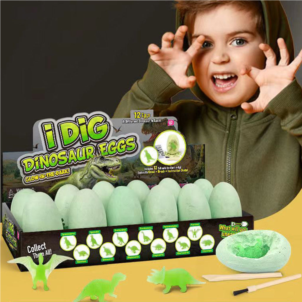 Glow in The Dark Dinosaur Eggs Excavation Kit 12-Pack Luminous Dinosaurs Surprise Dino Eggs