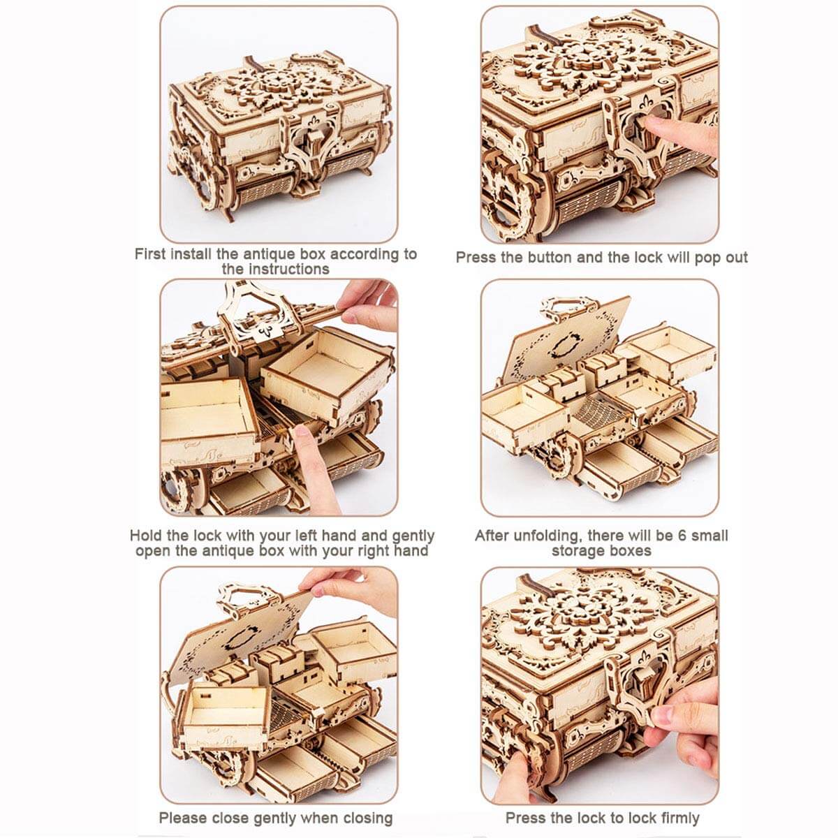 Wooden 3D Puzzle Box DIY Mechanical Transmission Creative Jewelry Box Assembly Model Building Kits