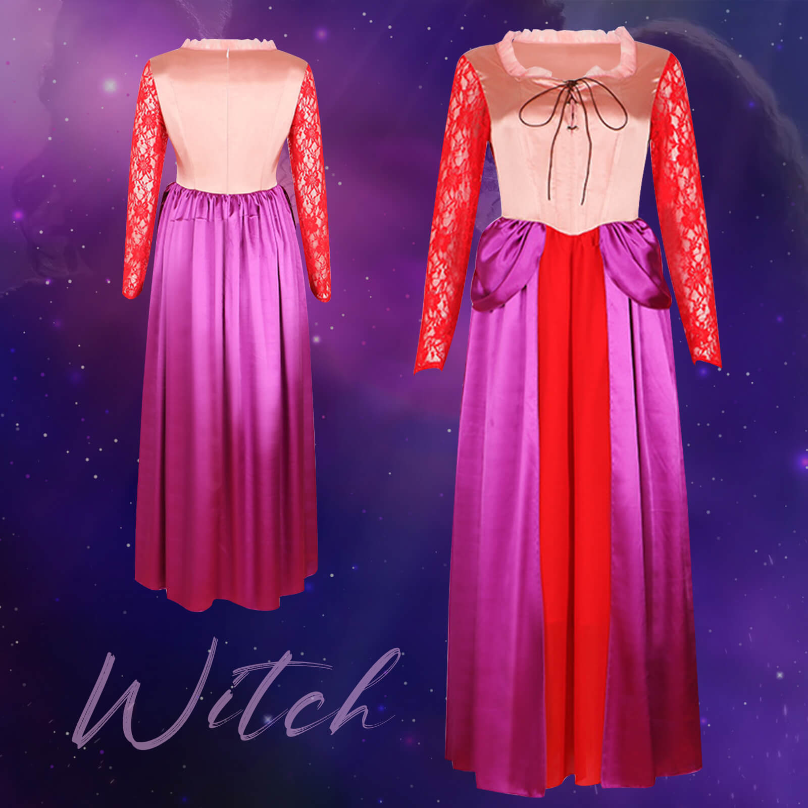 Adult Sarah Sanderson Costume Halloween Cosplay Costume Long Sleeve Elegant Satin Dress