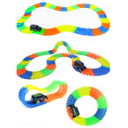 Magic Tracks with 9Ft Flexible Glow Racing Tracks 220Pcs and Light up Racing Polic Car