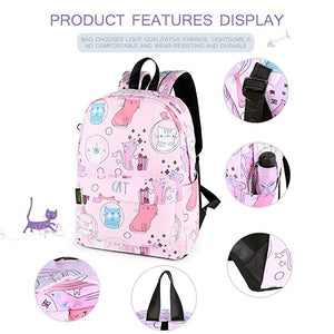 Kids Backpack Waterproof Pink Cartoon Cat School Backpack Book bag for Girls