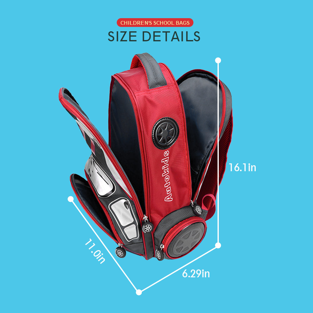 3D Car Waterproof Backpack Children Comic School Bag Book Bags