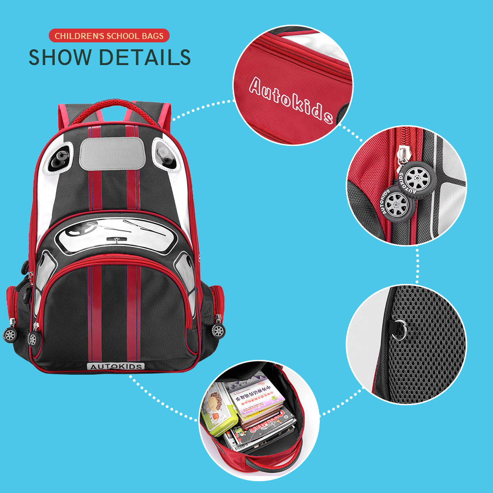 3D Car Waterproof Backpack Children Comic School Bag Book Bags