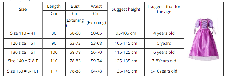 Girls Princess Dress Longest Hair Princess Outfit  Fairy Tales Cosplay Costume