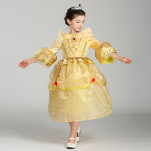 Classic Princess Belle Dress Cosplay Costume Halloween Party Dress Up