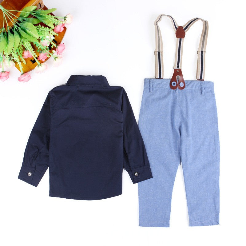 Baby Boys Long Sleeve Cozy Soft Romper Jumpsuit T-Shirt Tops+Braces+Trousers Outfits