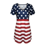 American Flag Star Striped Dress Summer V Neck Mini Dress for July 4th Independence Day