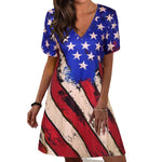 American Flag Star Striped Dress Summer V Neck Mini Dress for July 4th Independence Day