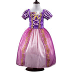 Long hair princess Dress Little Girls Pink Purle Outfit Halloween Party Dress Ball Gown
