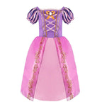 Long hair princess Dress Little Girls Pink Purle Outfit Halloween Party Dress Ball Gown
