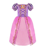 Long hair princess Dress Little Girls Pink Purle Outfit Halloween Party Dress Ball Gown