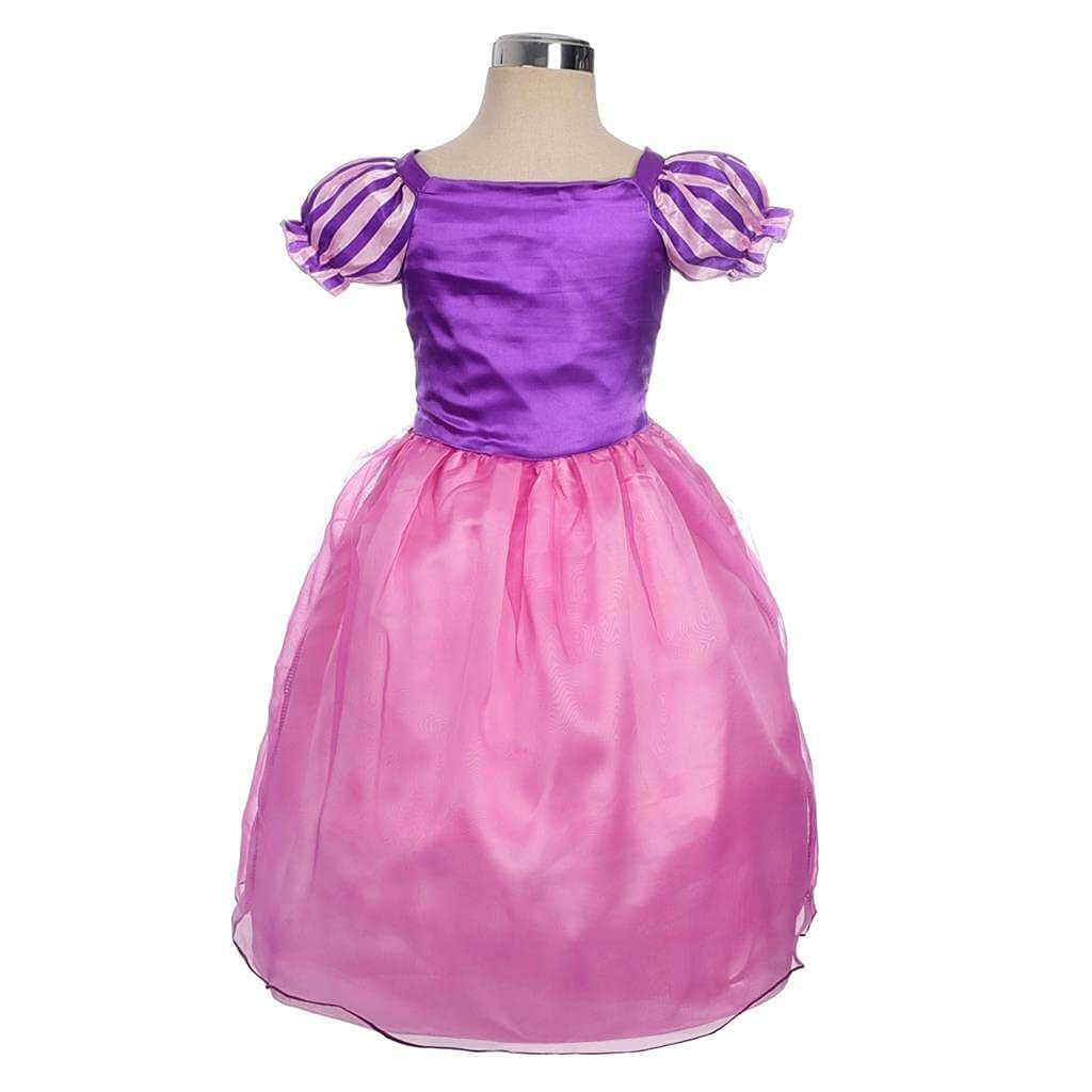Long hair princess Dress Little Girls Pink Purle Outfit Halloween Party Dress Ball Gown