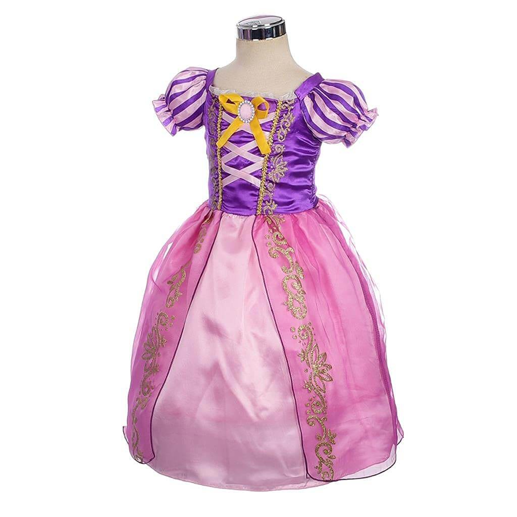 Long hair princess Dress Little Girls Pink Purle Outfit Halloween Party Dress Ball Gown