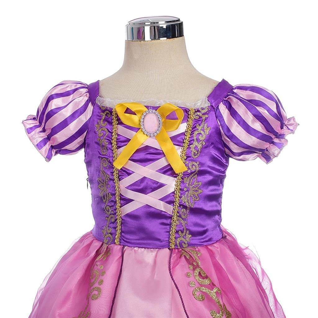 Long hair princess Dress Little Girls Pink Purle Outfit Halloween Party Dress Ball Gown