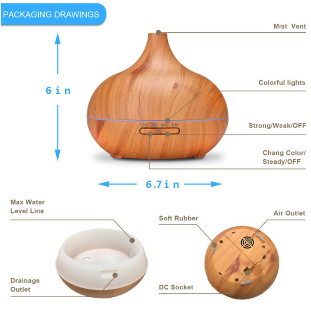 Aroma Diffuser Air Humidifier Essential oil diffuser 400ML Ultrasonic Remote Control Cool Mist Fogger LED Lamp
