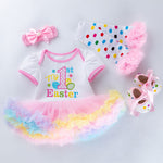 Baby Girl 1st Easter Dress Rompers Skirt with Headband Leggings and Shoes ”My First Easter" Dress
