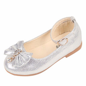 Girls Leather Princess Shoes Bowknot Pearl Diamond Kids Dance Shoes
