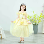 Princess Girls Costume Shining Sequin Overlay Party Dress Off Shoulder Layered Dress