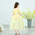 Princess Girls Costume Shining Sequin Overlay Party Dress Off Shoulder Layered Dress