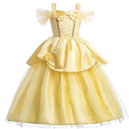 Princess Girls Costume Shining Sequin Overlay Party Dress Off Shoulder Layered Dress
