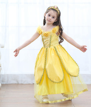 Princess Belle Dress 3D Flowers Party Ball Gown Carnival Dress Halloween Costume